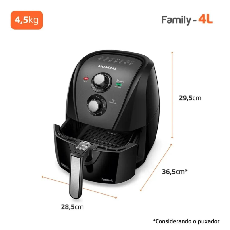 Fritadeira sem óleo air fryer 4L Mondial 1500W AFN-40-BFT