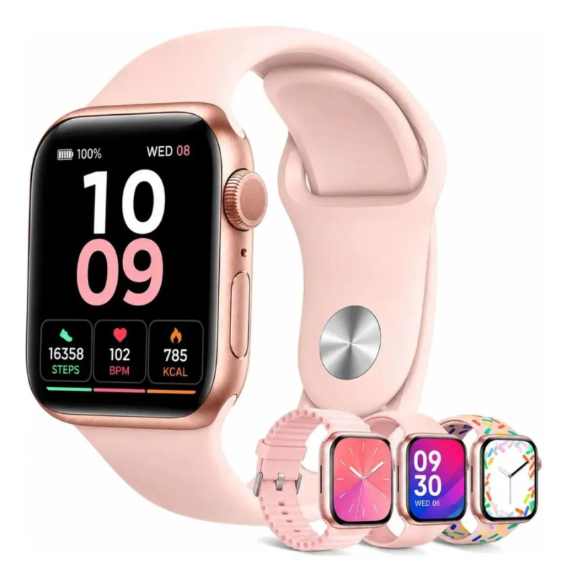 Relógio Inteligente Mulher Smartwatch Feminino Bluetooth 5.0 Smartwatch Corewear Feminino Dourado de Titânio com Tela de 1.75" e 4 Pulseiras